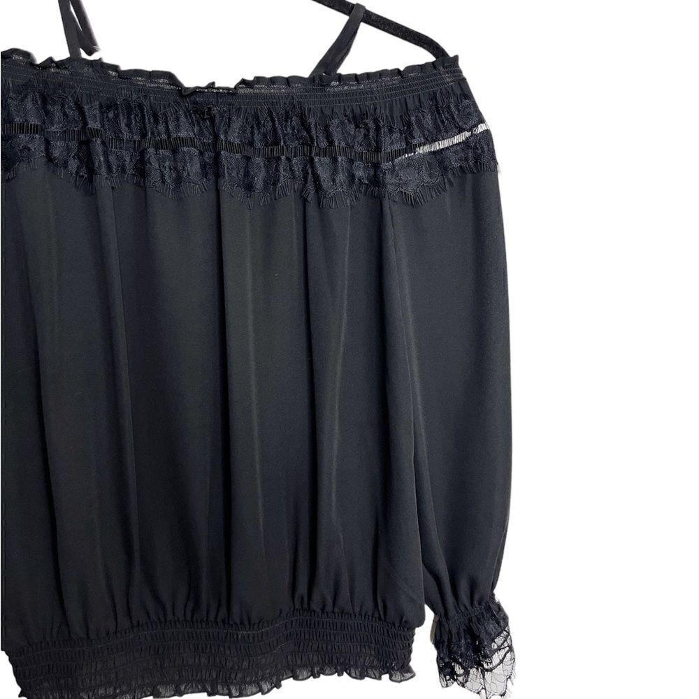 BCX Off the shoulder lace trim Long Sleeve Blouse Black Size Small
